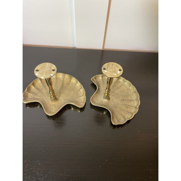 Set of 2 Solid Bright Brass Sea Shell Curtain Tiebacks Vintage 80's 90's Style - Picture 5 of 10
